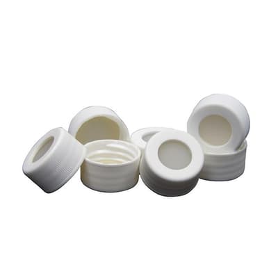 Chromatography Research Supplies 24 mm Pre-Assembled White Screw, 24-414 Cap w/ PTFE/Sil Septa(100/pk)